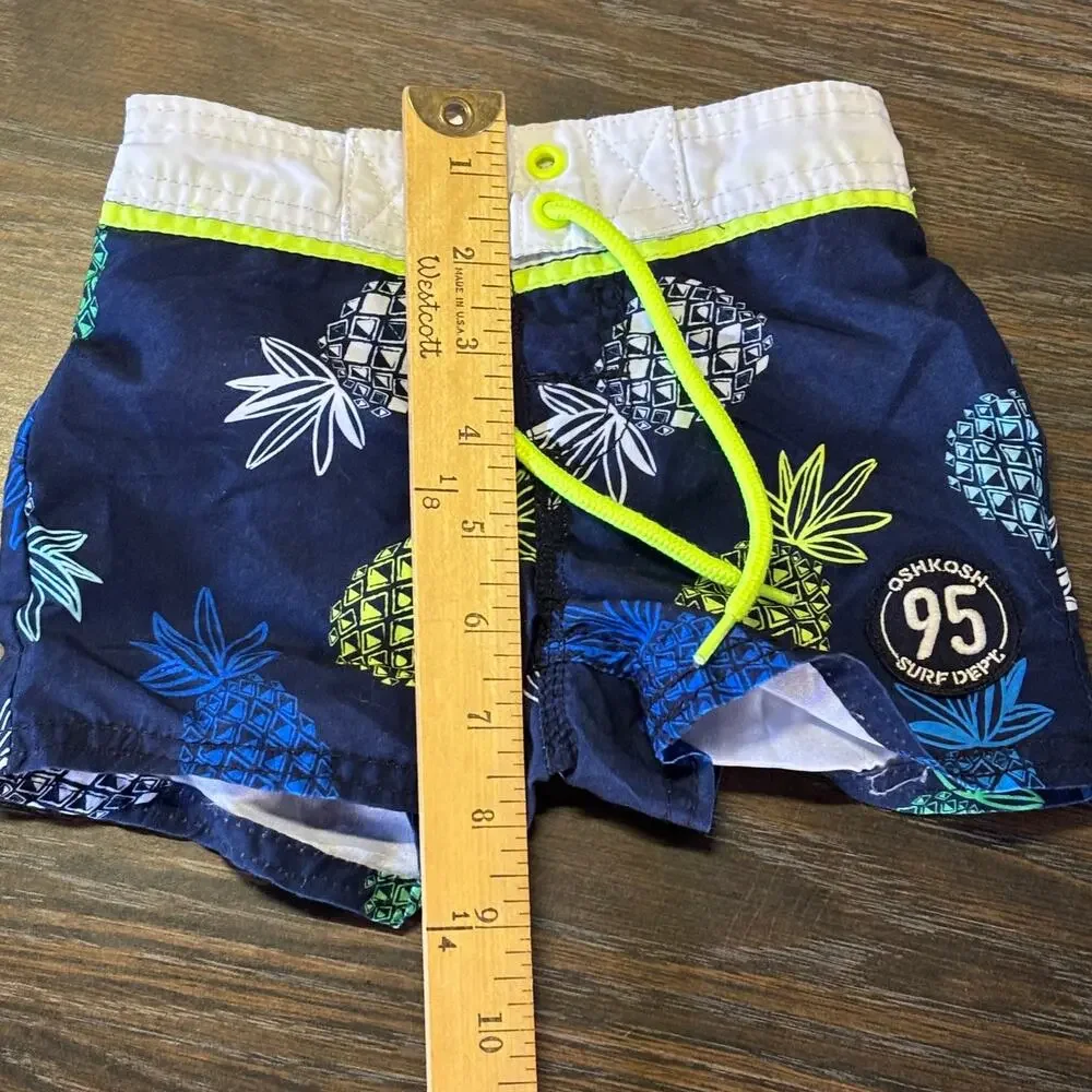 OshKosh B'gosh Boardshorts Baby 9M Blue Pineapple-Print Embroidered Swim Summer
